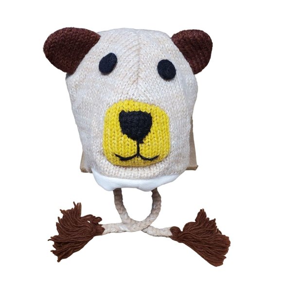 Wool Hat Bear Design One Size Light Brown - Picture 1 of 5